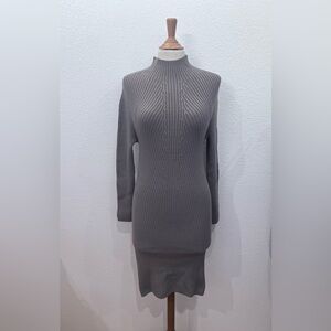 Forever21 Size L Grey Ribbed Bodycon Longsleeve Stretchy Sweater Dress
